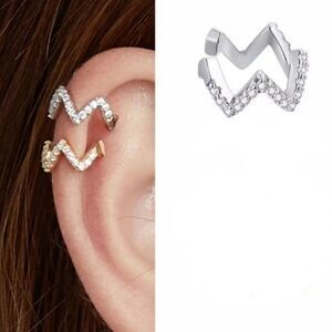 925 Sterling Silver CZ Zig Zag Ear Cuff